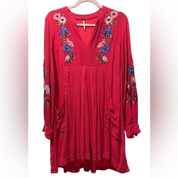 Free People Mia Embroidered Mini Dress, Red, Size XS - Picture 2 of 6